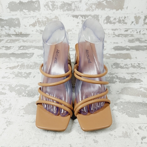 NEW Abound Austyn Tan Mocha Tubular Strap Block Heel Sandals E924 - Picture 3 of 12